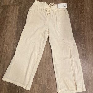 Stitch + Feather. Wide leg tie pants in beige.